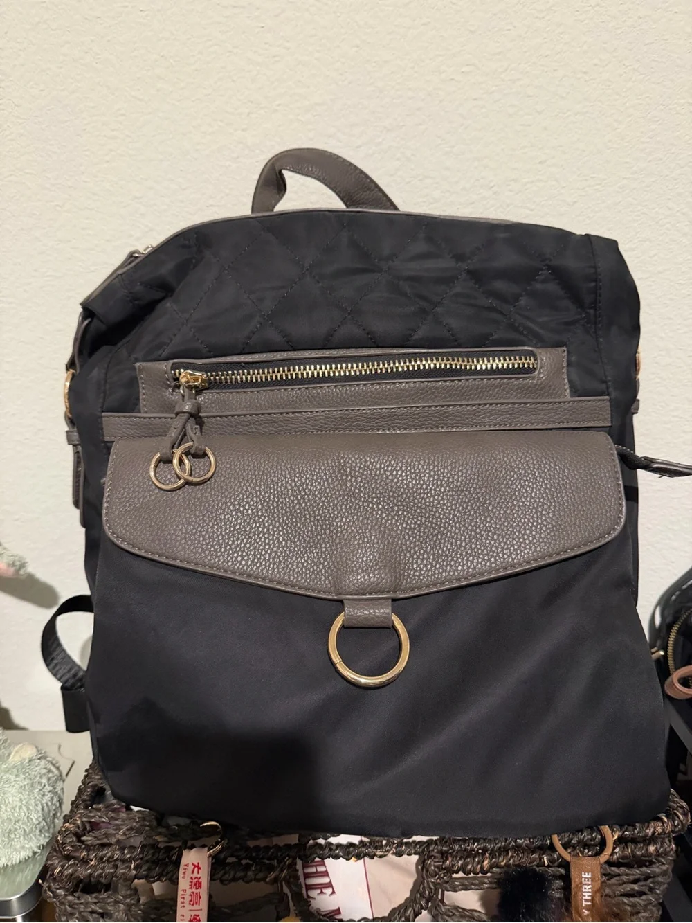 Black Backpack with Taupe Trim